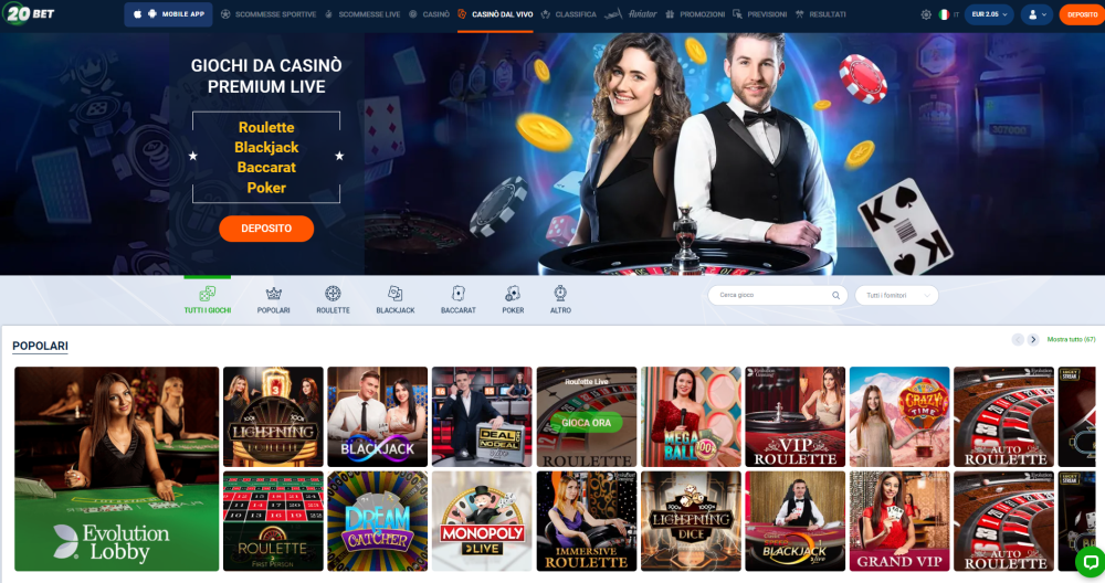 20bet casinò Live, casinò dal vivo