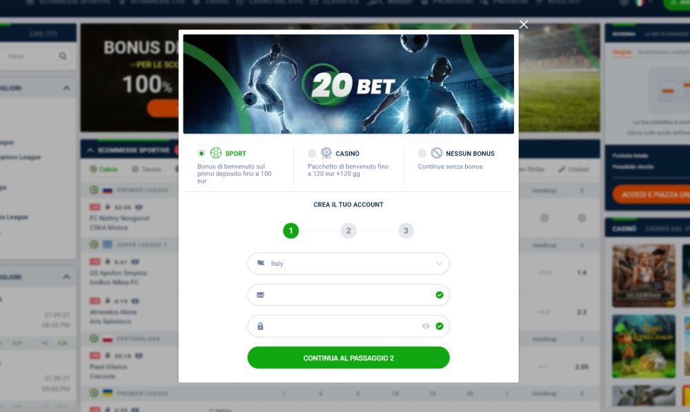 La ben progettata interfaccia del sito di  <strong>20Bet</strong>  è evidente anche nel processo di  <strong>registrazione</strong>  semplice e veloce. Nella homepage, basta cliccare sul pulsante arancione con la scritta “